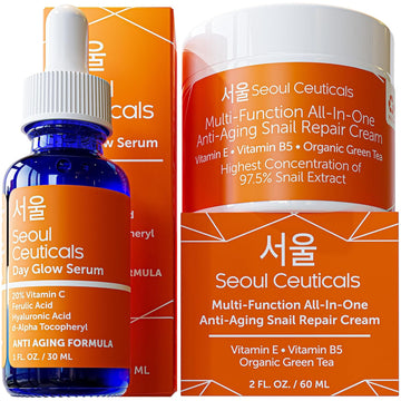 Korean Skin Care Set - Potent Vitamin C Serum With Korean Snail Repair Cream - The Most Potent Duo For Providing You With That Bright, Youthful Glow. Your Natural & Organic Korean Beauty Routine