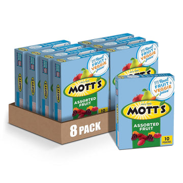 Mott'S Fruit Flavored Snacks, Assorted Fruit, Pouches, 0.8 Oz, 10 Ct (Pack Of 8)