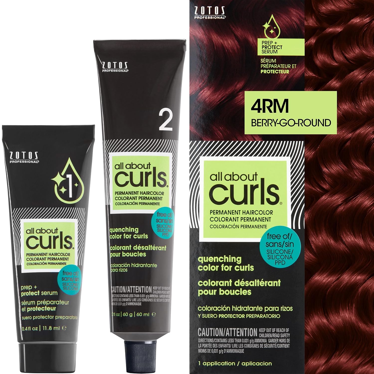 All About Curls 4Rm Berry-Go-Round (Light Brown - Violet-Red Undertone) Permanent Hair Color (Prep + Protect Serum & Hair Dye For Curly Hair) - 100% Grey Coverage, Nourished & Radiant Curls