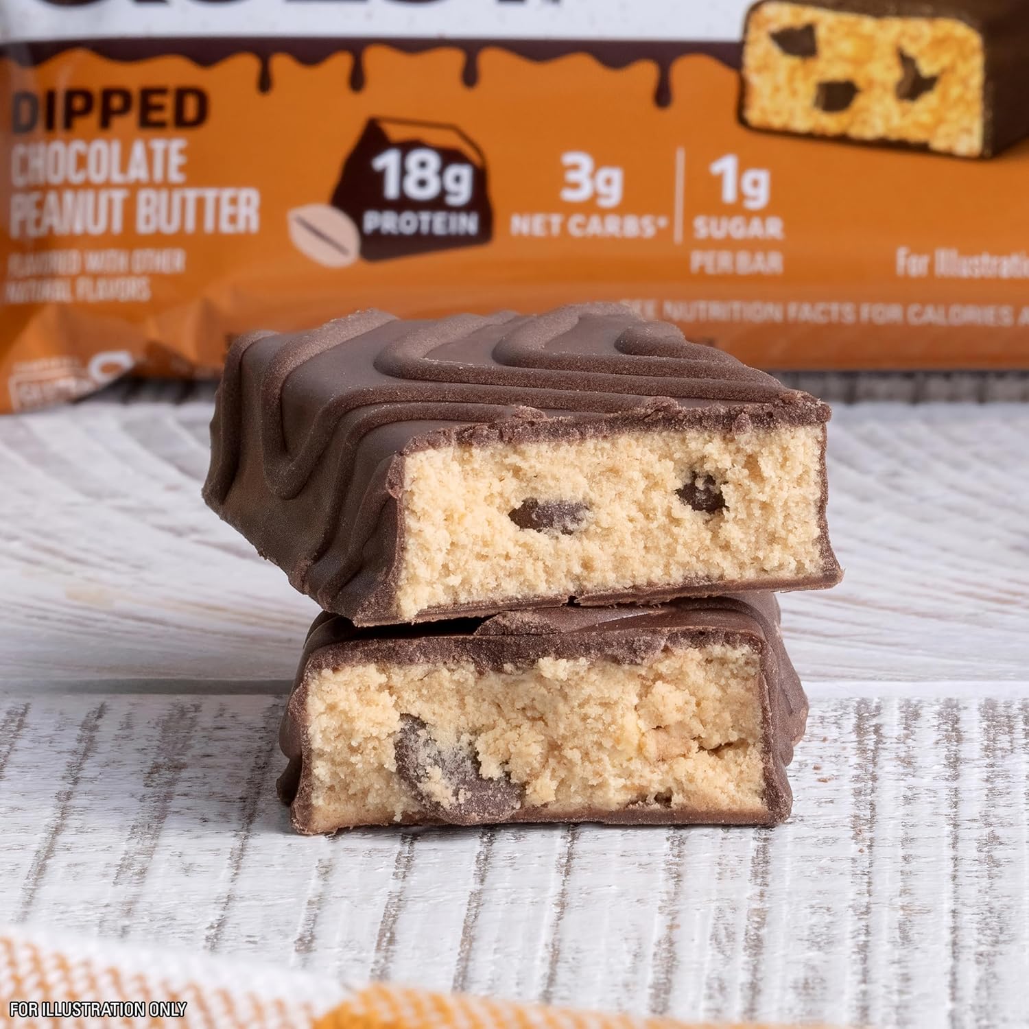 Quest Nutrition Dipped Chocolate Peanut Butter Protein Bars, 18g Protein, 1g Sugar, 3g Net Carbs, Gluten Free, 12 Count