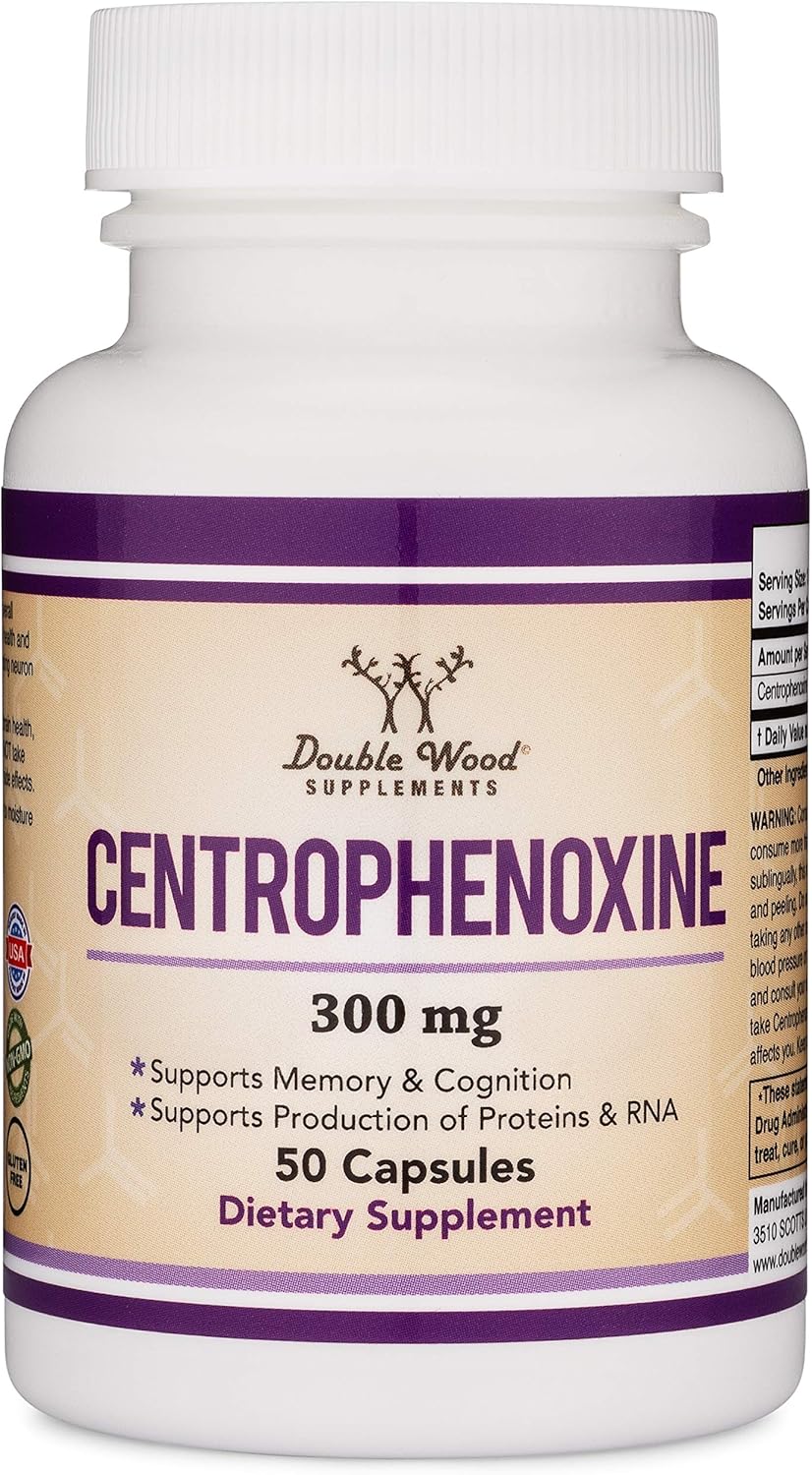 Double Wood Centrophenoxine Capsules 300Mg, 50 Count, Third Party Tested Aging Brain Support Supplement (Manufactured In The Usa) Nootropic For Memory And Focus