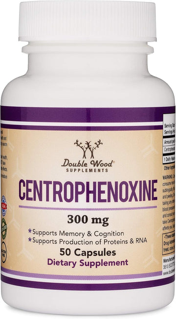 Double Wood Centrophenoxine Capsules 300Mg, 50 Count, Third Party Tested Aging Brain Support Supplement (Manufactured In The Usa) Nootropic For Memory And Focus