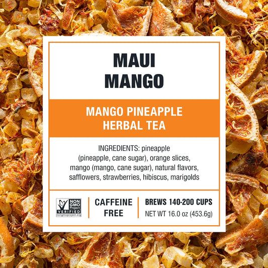 Tiesta Tea - Maui Mango | Mango Pineapple Herbal Tea | Premium Loose Leaf Tea Blend | Non-Caffeinated Fruit Tea | Make Hot Or Iced Tea & Brews Up To 200 Cups - 16Oz Resealable Bulk Pouch