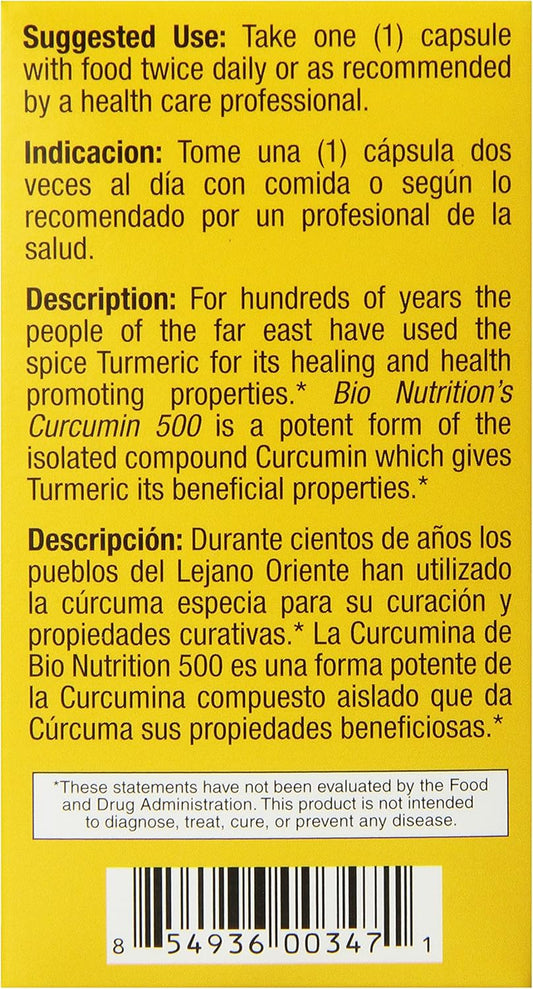 Bio Nutrition Curcummin 500 Vegi-Caps, 50 Count