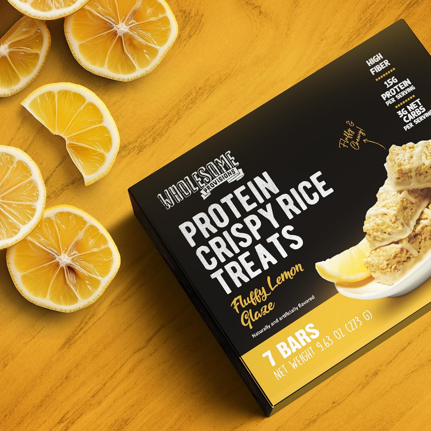 Protein Crispy Rice Treats, 15g Protein, 3g-7g Net Carbs, Low Carb, Fluffy, Soft, Chewy, Gluten Free, High Fiber, Keto-Friendly, No Aftertaste (Fluffy Lemon Glaze, 1 Pack) : Grocery & Gourmet Food