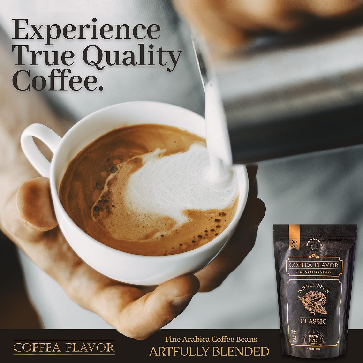 Classic Whole Bean Coffee - Organic Medium Roast - 100% Arabica Beans With Smooth Finish - Freshly Roasted 16 Oz Bag By Coffea Flavor