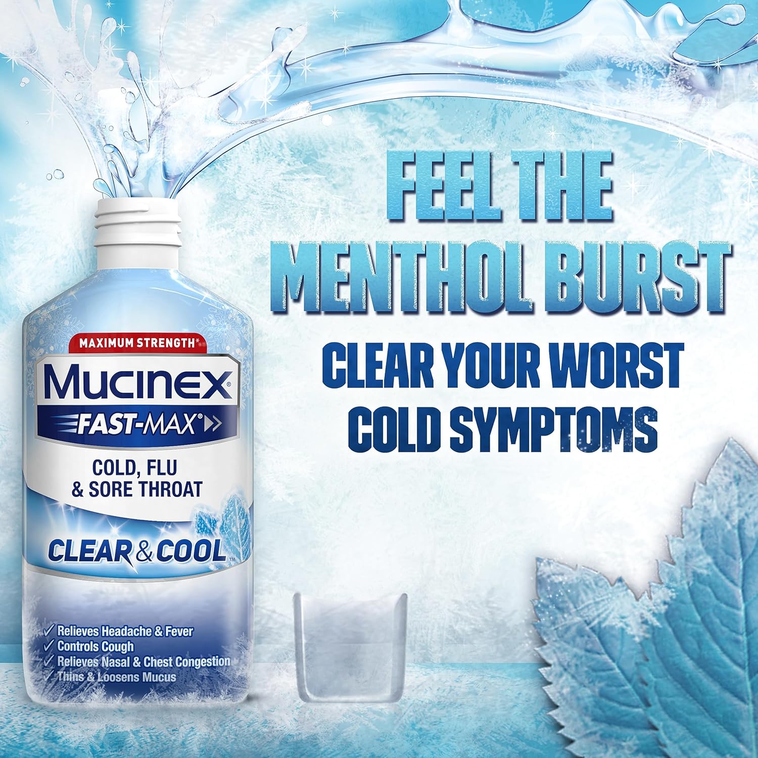 Mucinex Fast-Max Clear & Cool Cold, Flu, Sore Throat Liquid, 6oz : Health & Household