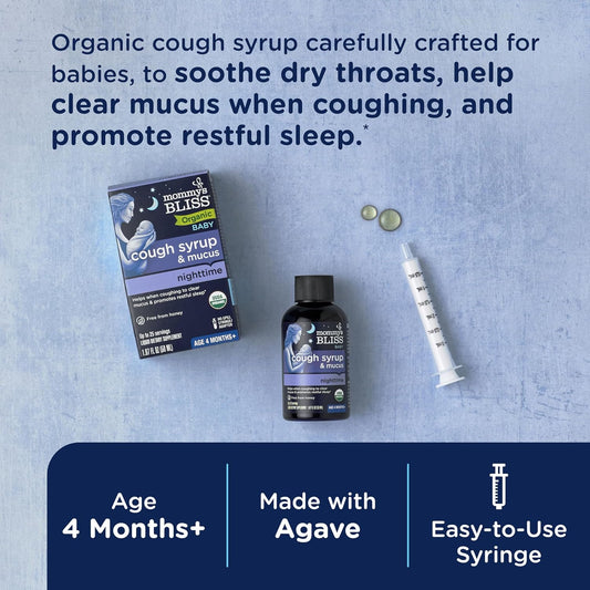 Mommy'S Bliss Organic Baby Cough Syrup & Mucus Night Time, Contains Organic Agave And Ivy Leaf, Made For Babies 4 Month+, 1.67 Fluid Ounces