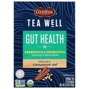 Celestial Seasonings Teawell Herbal Tea, Gut Health, Organic Cinnamon Oat, 12 Count