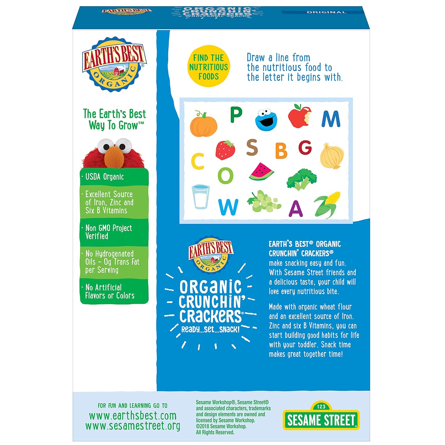 Earth's Best Organic Sesame Street Toddler Crunchin' Crackers, Original, 5.3 oz. Box : Everything Else