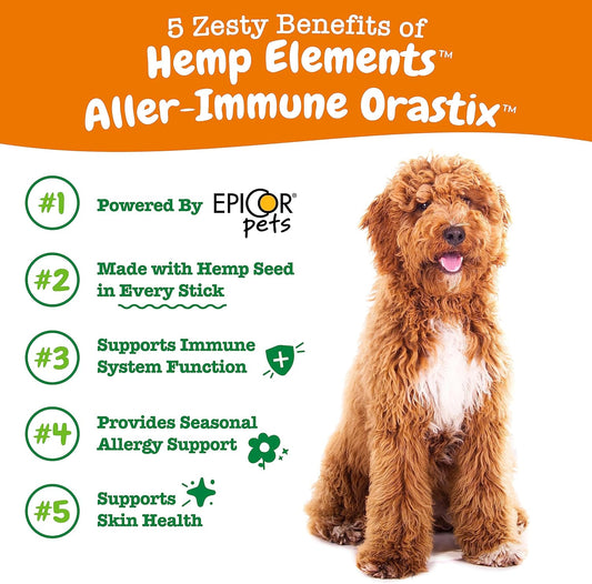 Zesty Paws Orastix For Dogs - Aller-Immune Sticks With Hemp Seed Turmeric Epicor Pets Fish Oil Supports Immune Function Seasonal Allergies Skin Health Healthy Teeth Gum Blend 25Oz