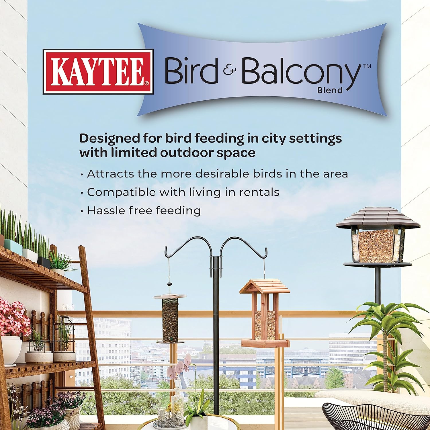 Kaytee Bird & Balcony Wild Bird Food No Mess Seed Blend for City Dwelling Birds Like Finches, Sparrows, Mourning Doves and More, 5 lb