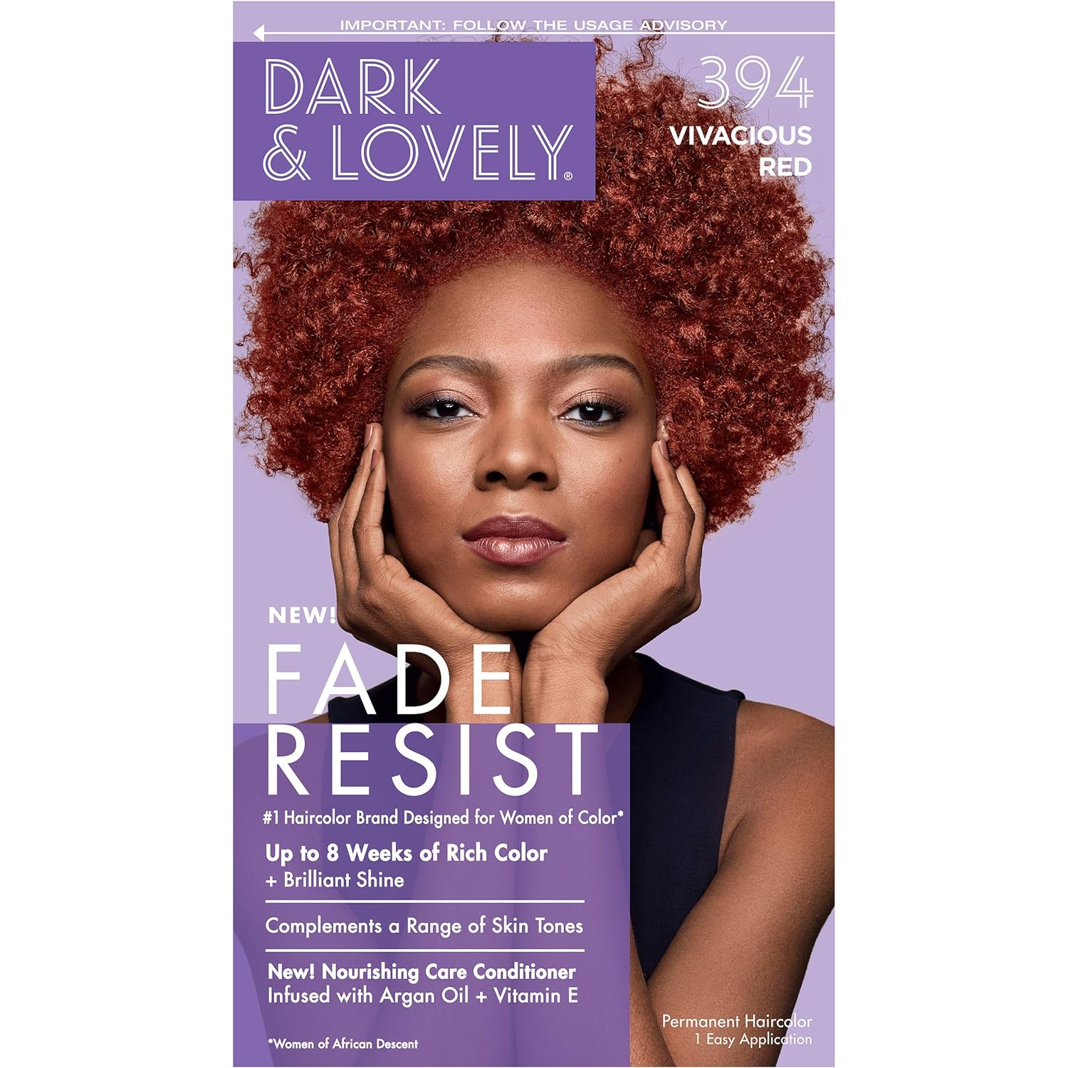 SoftSheen-Carson Dark and Lovely Fade Resist Rich Conditioning Hair Color, Permanent Hair Color, Up To 100 percent Gray Coverage, Brilliant Shine with Argan Oil and Vitamin E, Vivacious Red