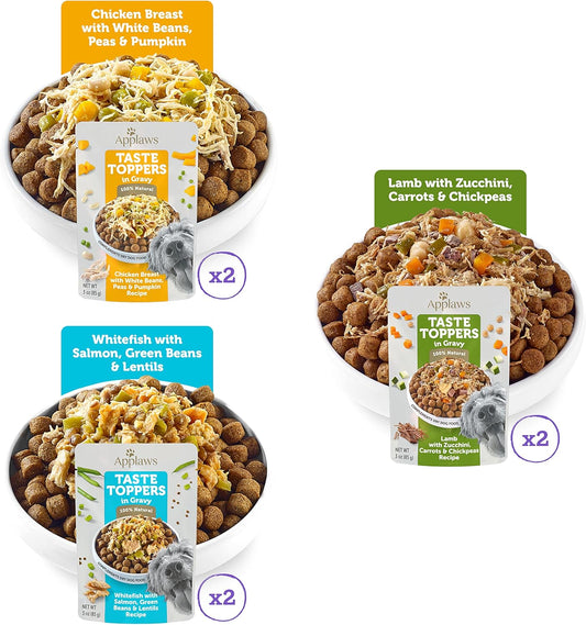 Applaws Taste Toppers, Limited Ingredient Dog Food Topper, Chicken With Peas & Pumpkin In Gravy (12 X 3Oz Pouches)