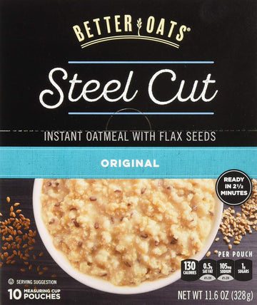 Better Oats Steel Cut Oats with Flax Classic 10 Pouches 11.6 oz (Pack of 2)