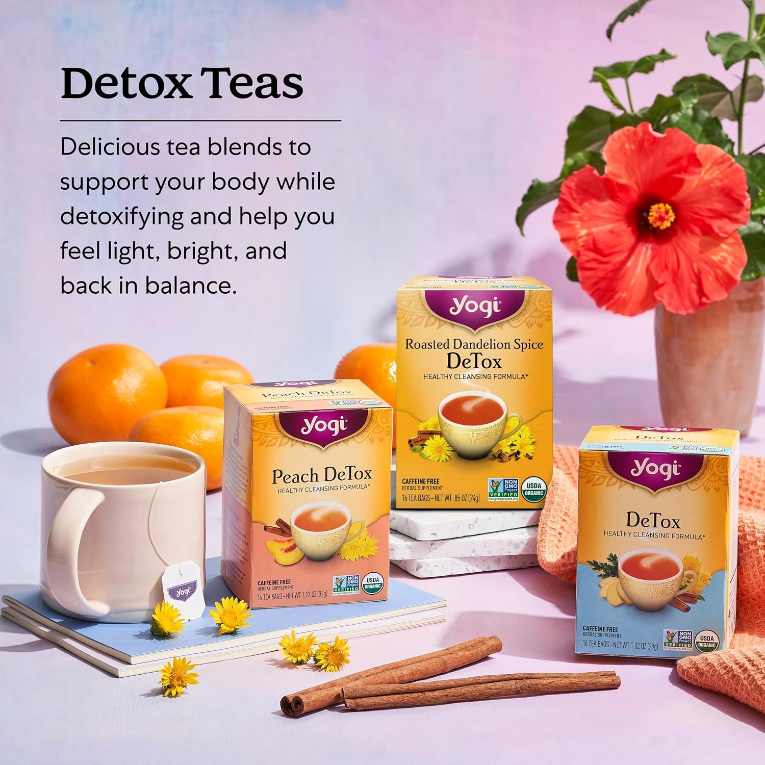 Yogi Tea Herbal Detox Variety Pack - 16 Tea Bags Per Pack (3 Packs) - Organic Detox Tea Sampler - Includes Detox Tea, Peach Detox Tea & Roasted Dandelion Spice Detox Tea - Tea Assortment