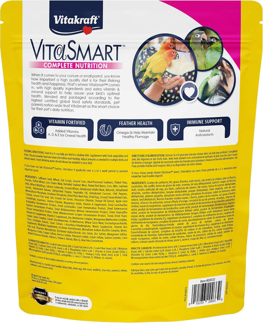 Vitakraft Vita Smart Gourmet Conure Food - Vitamin-Fortified - Daily Pet Bird Food For Conures And Small Parrots