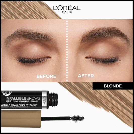 L'Oreal Paris Infallible Volumizing 24H Wear Brow Mascara, Long Lasting Eyebrow Makeup For 2X Fuller Eyebrows, 7.0 Blonde, 0.13 Fl Oz