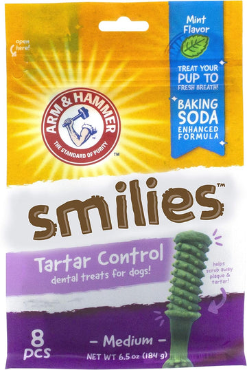 Arm & Hammer For Pets Brushies Dental Treats for Dogs | Dog Dental Chews with Baking Soda Fight Bad Breath, Plaque & Tartar without Brushing | Mint Flavor, 8 Pcs
