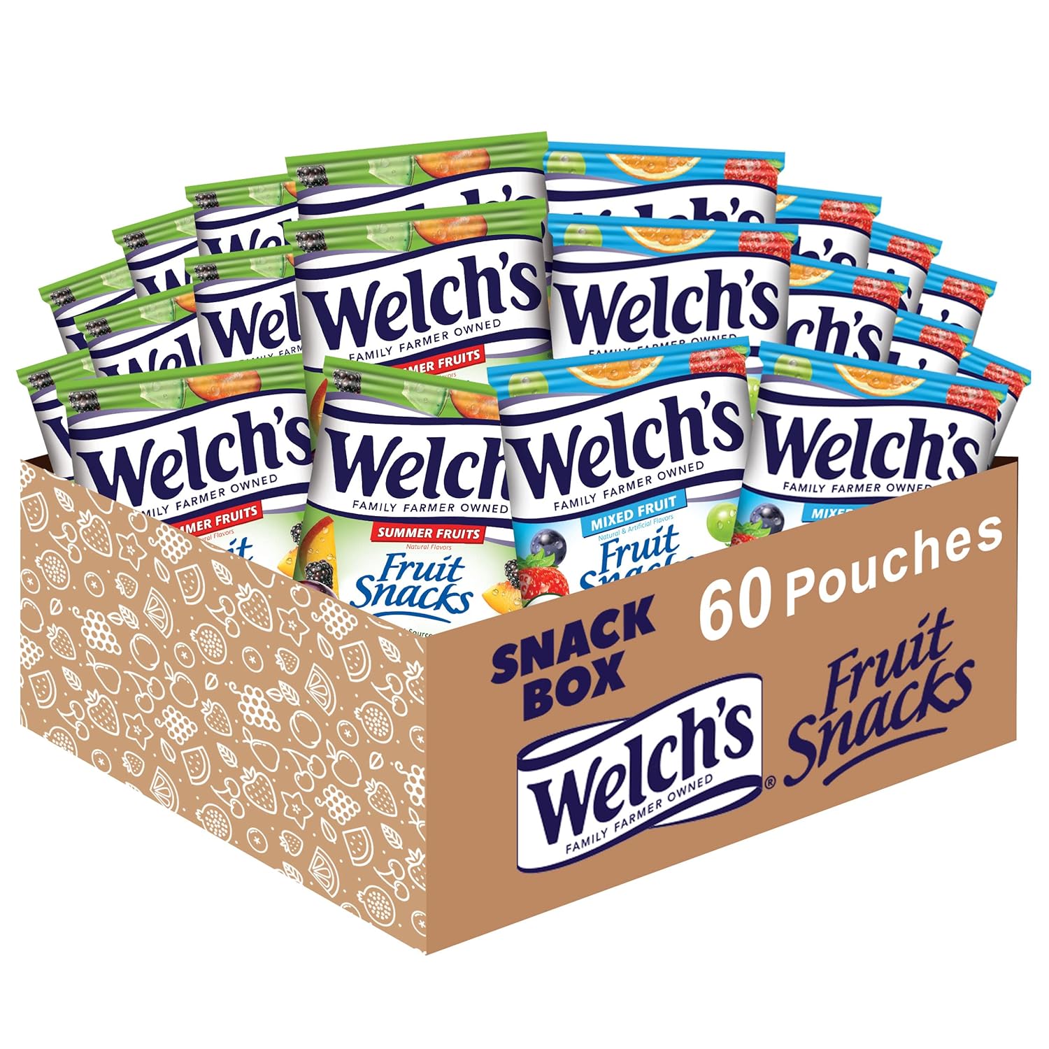 Welch'S Fruit Snacks, Mixed Fruit & Summer Fruits Variety Pack, Perfect Halloween Candy Bulk Pack, Gluten Free, 0.8 Oz Individual Single Serve Bags (Pack Of 60)