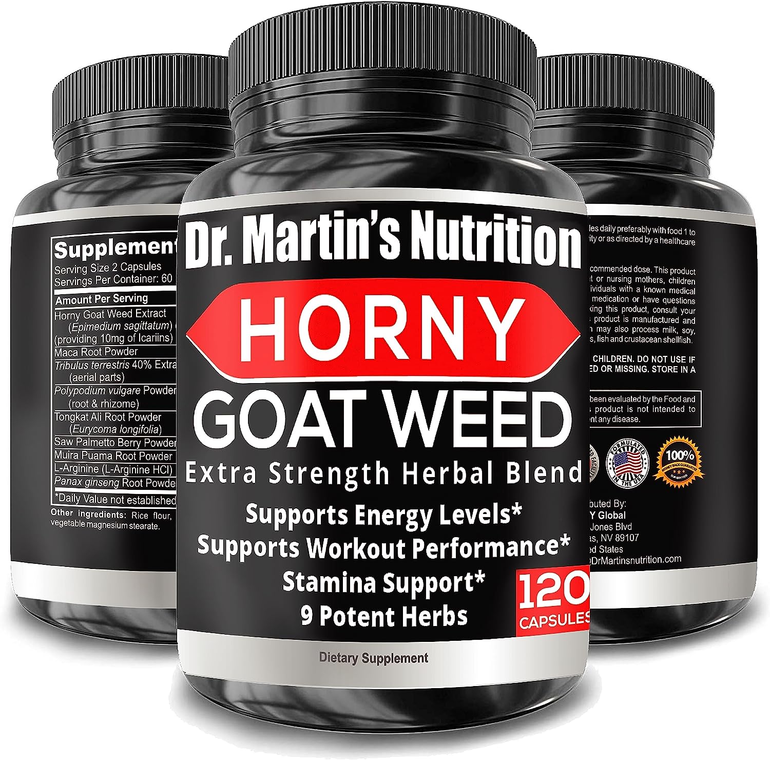 Super Strength 1590mg Horny Goat Weed 120 Capsules With Maca Arginine & Ginseng - Naturally Boost your Health, Workout Performance, Endurance & Energy, Joint Health For Men & Women (120C)