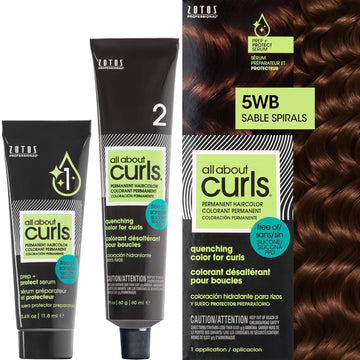 All About Curls 5Wb Sable Spirals (Dark Brown) Permanent Hair Color (Prep + Protect Serum & Hair Dye For Curly Hair) - 100% Grey Coverage, Nourished & Radiant Curls