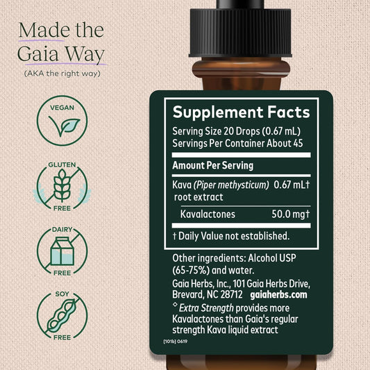 Gaia Herbs Kava Root Extra Strength - Helps Sustain A Sense Of Natural Calm, Relaxation,* And Emotional Wellness During Times Of Stress - Made With Noble Kava Cultivars - 1 Fl Oz (20-Day Supply)