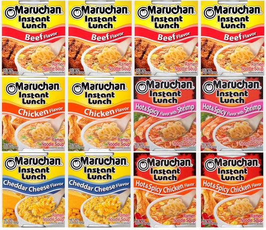 Maruchan Ramen Instant Lunch Variety, 5 Flavors (Pack of 12) with By The Cup Chopsticks