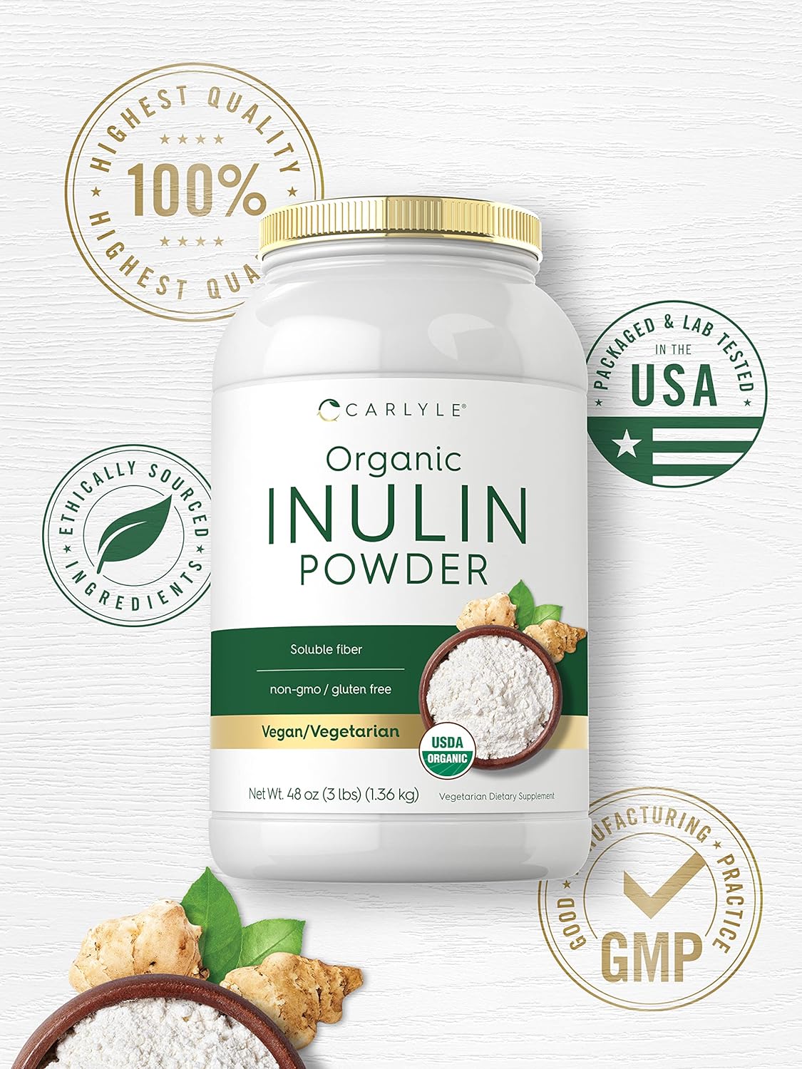 Carlyle Organic Inulin Powder 48oz | Fiber Supplement from Jerusalem Artichoke | for Probiotic Health | Vegan, Vegetarian, Non-GMO, Gluten Free : Health & Household