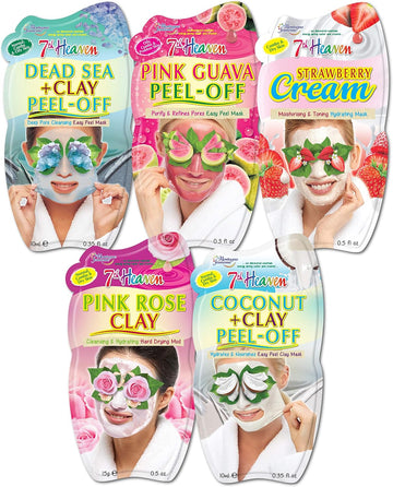 7Th Heaven Variety Pack Of 5 Clay, Cream & Peel-Off Face Mask – Hydrating & Moisturising Formula Suitable For All Skin Types – Vegan & Cruelty-Free Skincare