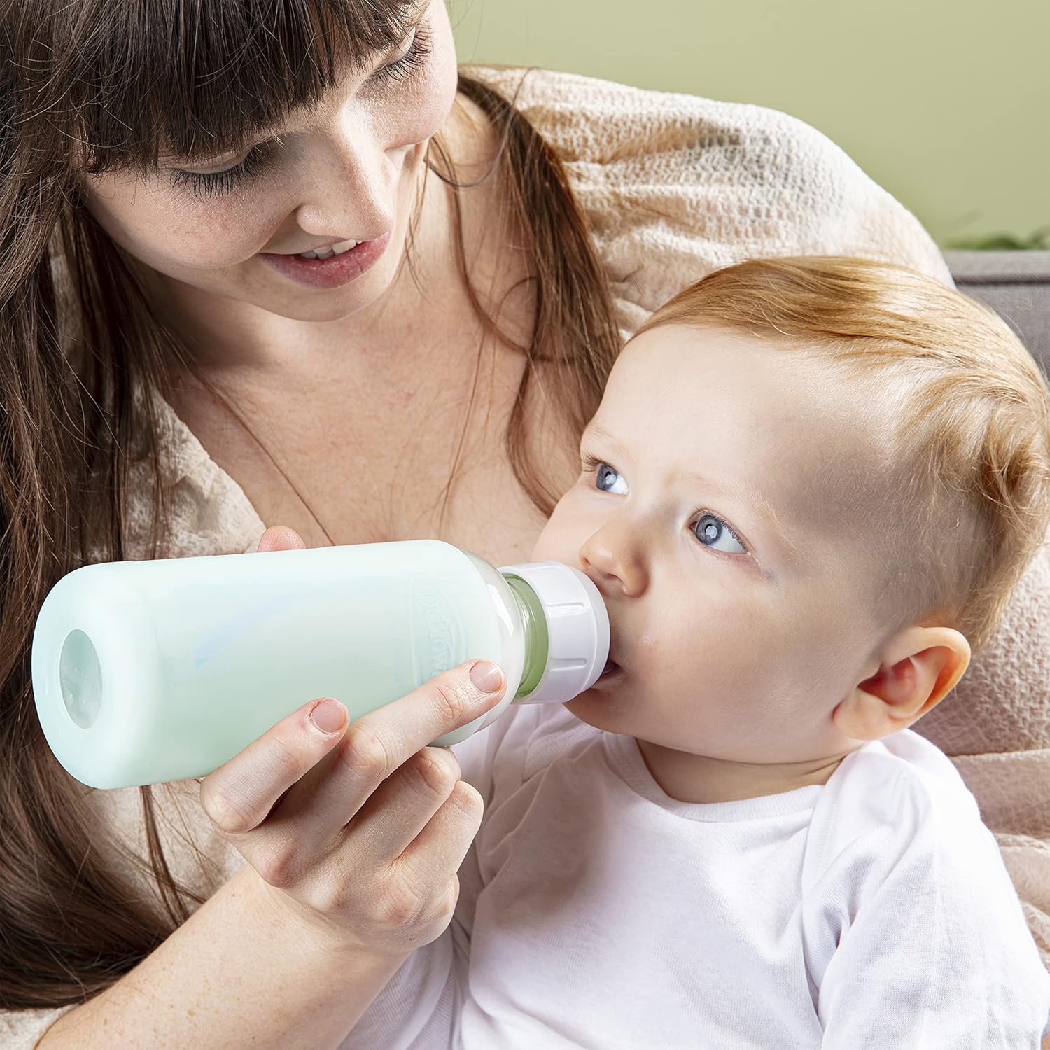 Dr. Brown's Natural Flow Options+ Glass Baby Bottle Sleeves,100% Silicone,8 oz,Narrow,Mint