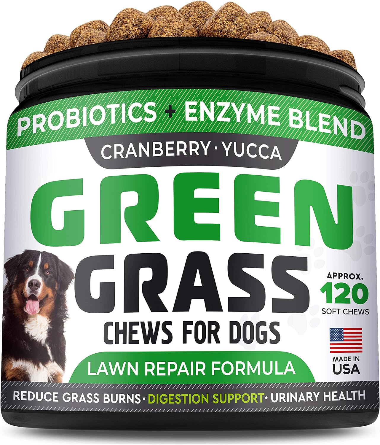 StrellaLab Grass Restore Treats for Dogs - Dog Pee Lawn Repair Chew Probiotics + Digestive Enzymes, Cranberry - Dog Urine Neutralizer for Grass Burn Spots - Health & Wellness Supplements for Dog