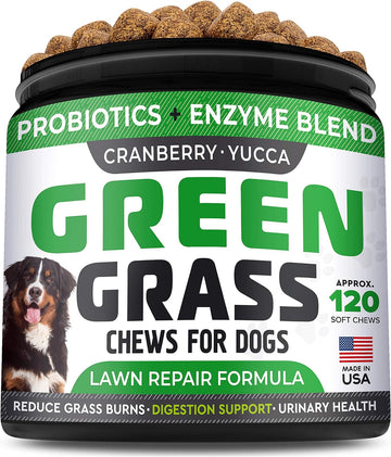 StrellaLab Grass Restore Treats for Dogs - Dog Pee Lawn Repair Chew Probiotics + Digestive Enzymes, Cranberry - Dog Urine Neutralizer for Grass Burn Spots - Health & Wellness Supplements for Dog