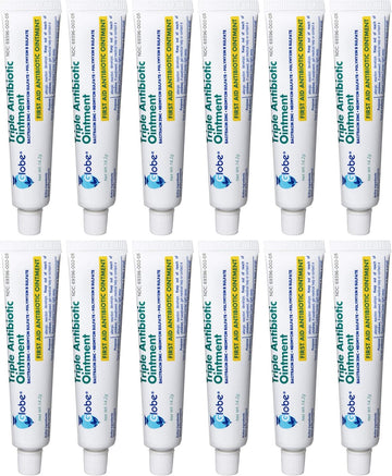 Globe (12 Pack Triple Antibiotic First Aid Ointment 1 Oz, First Aid Antibiotic Ointment, 24-Hour Infection Protection, Wound Care Treatment For Minor Scrapes, Burns And Cuts