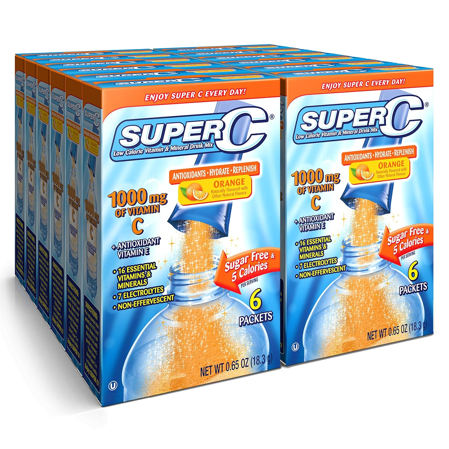 Super C Vitamin & Mineral Drink Mix, Orange, 6 Ct Singles To Go, Pack Of 12 (72 Total Packets)