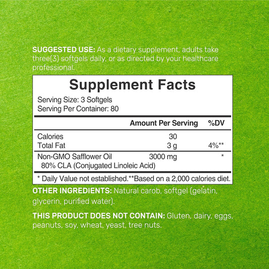 Ultra Strength Cla 3000Mg | 240 Softgels, Active Conjugated Linoleic Acid From Safflower Oil