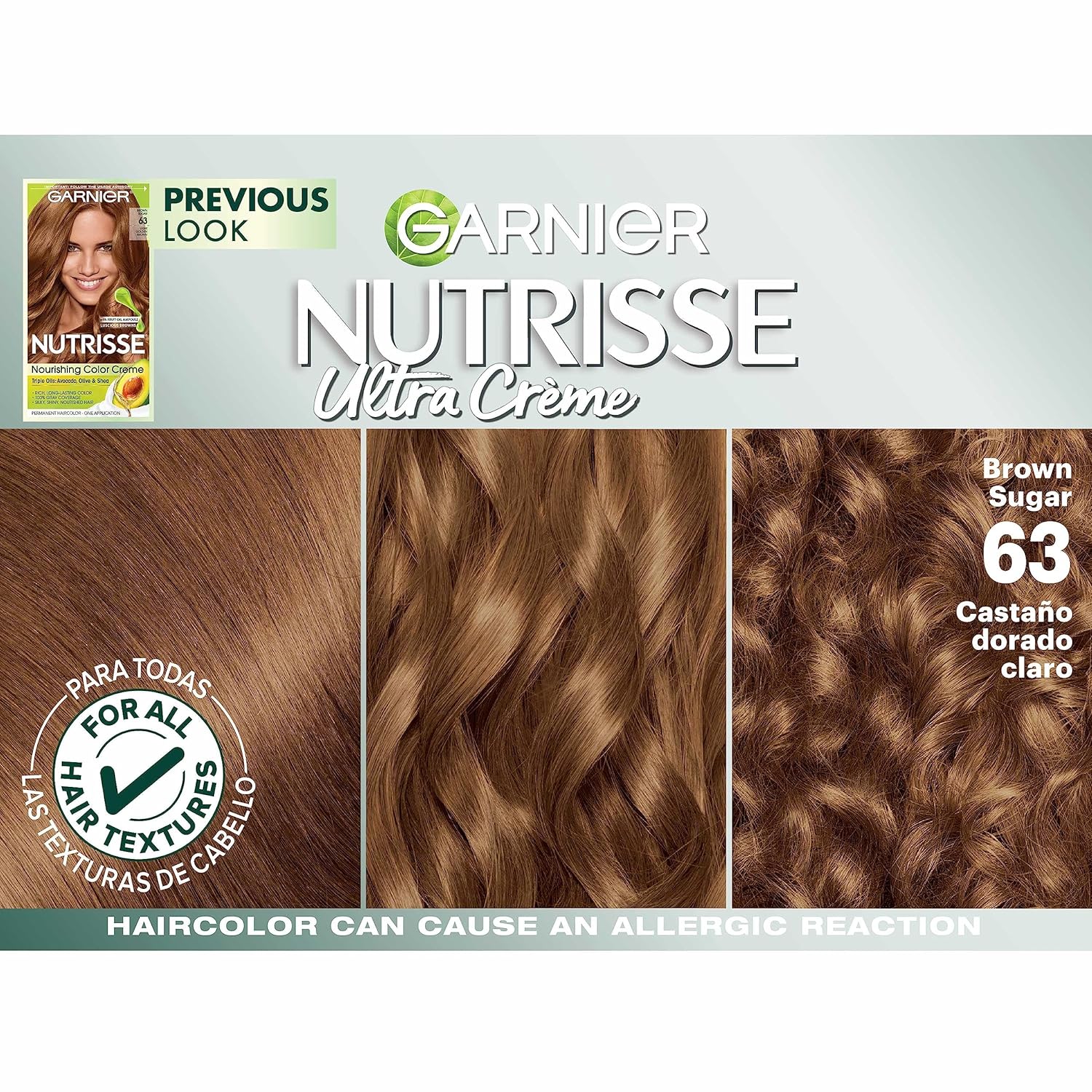 Garnier Hair Color Nutrisse Nourishing Creme, 63 Light Golden Brown (Brown Sugar) Permanent Hair Dye, 2 Count (Packaging May Vary) : Beauty & Personal Care