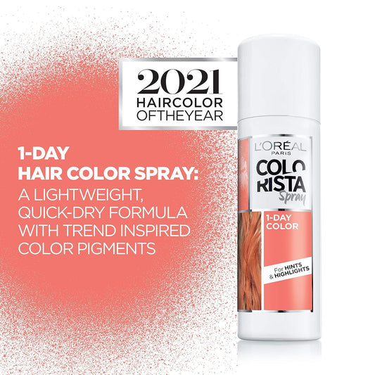 L'Oreal Paris Colorista 1-Day Washable Temporary Hair Color Spray, Coral Pink, 2 Ounce