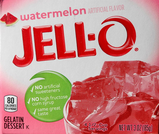 Jell-O Watermelon Flavor Gelatin Desert, 3 Ounce (85G) Box, (3 Packs)