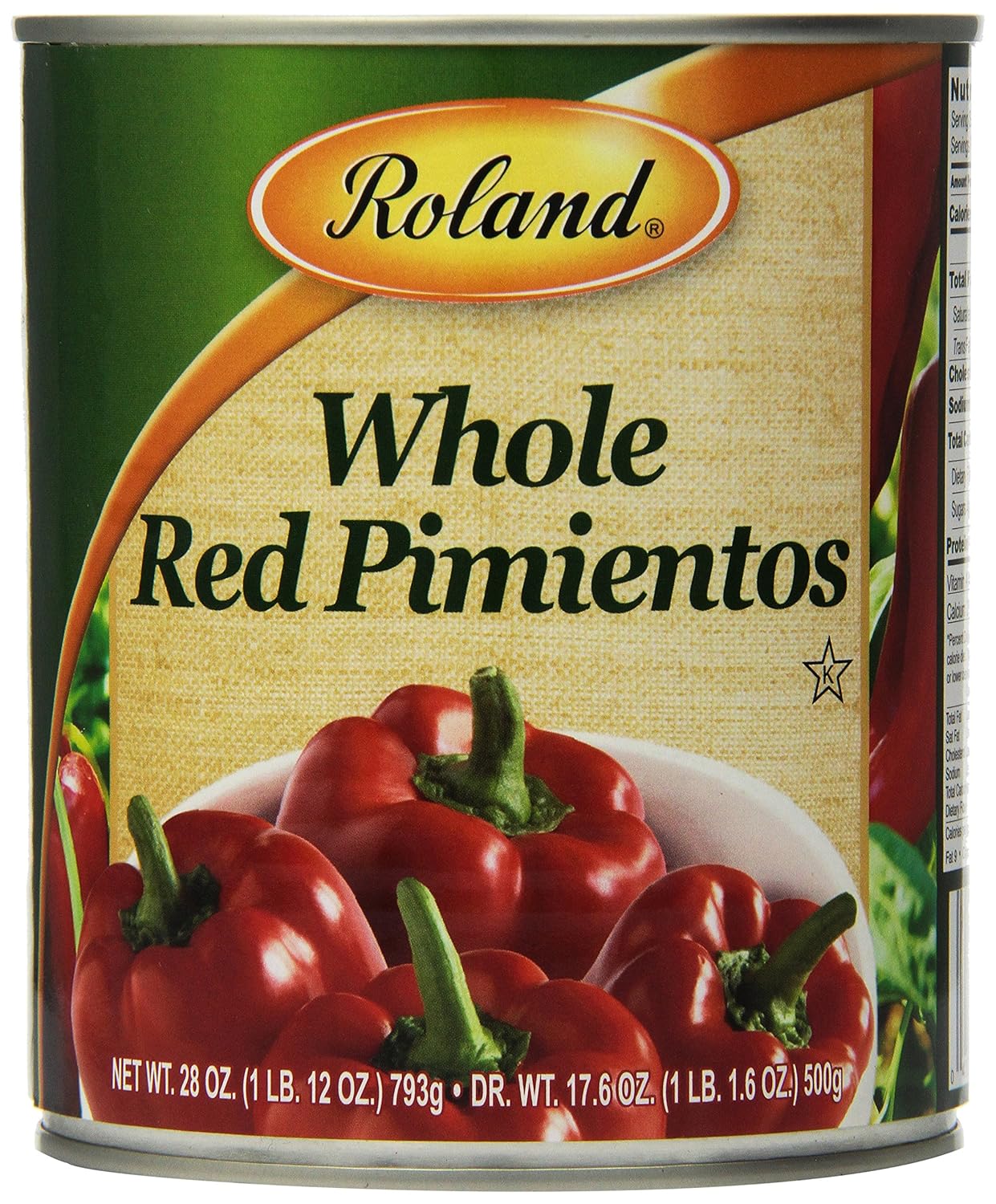 Roland Foods Whole Red Pimiento Peppers, 28 Ounce Can, Pack of 4
