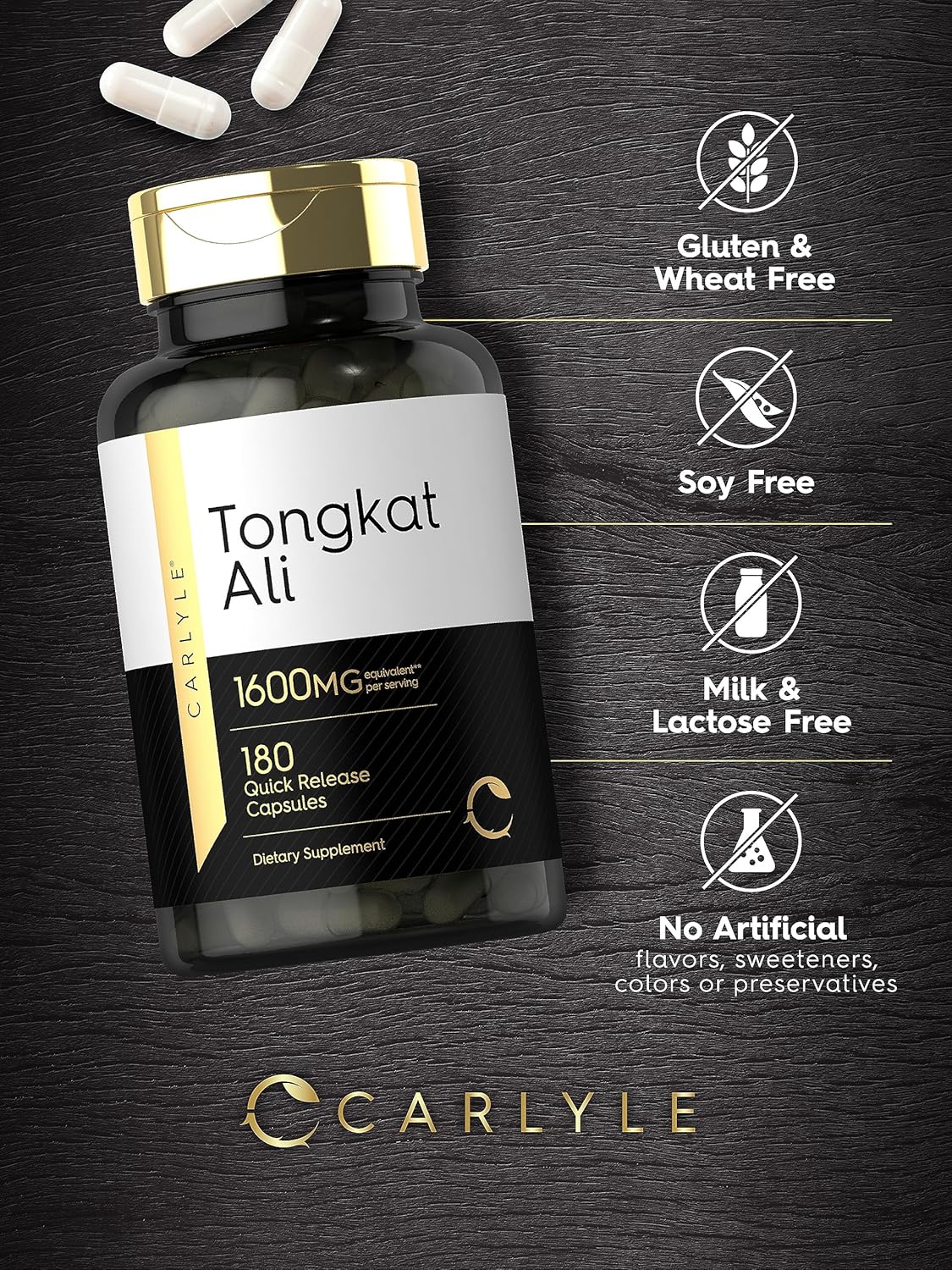 Carlyle Tongkat Ali | 180 Quick Release Capsules | 1,600mg | Non-GMO and Gluten Free Supplement : Health & Household