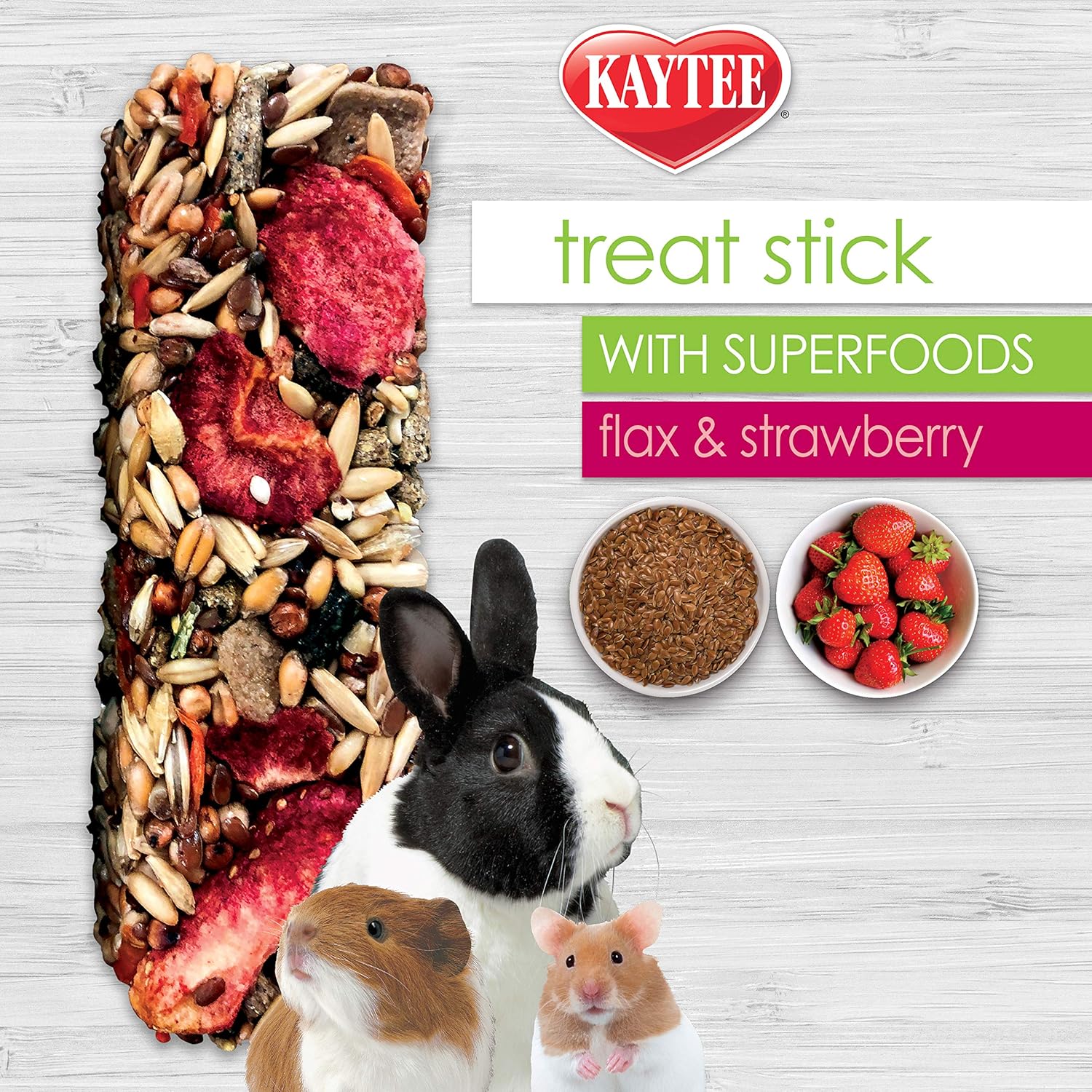 Kaytee Small Animal Treat Stick with Superfoods, Strawberry & Flax Seed, 5.5 oz