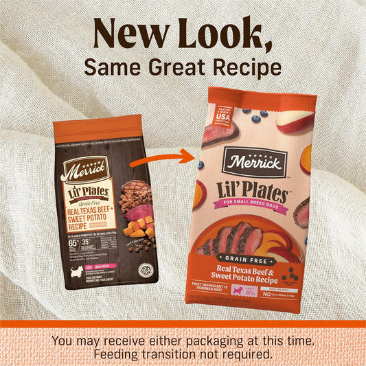 Merrick Lil’ Plates Premium Grain Free Dry Dog Food For Small Dogs, Real Texas Beef And Sweet Potato Kibble - 12.0 Lb. Bag