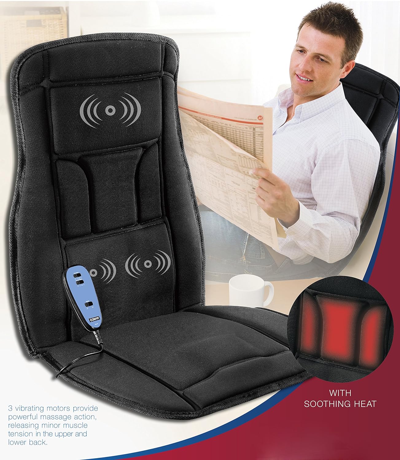Conair Heat Massaging Seat Cushion for Home/Office, Upper and Lower Ba