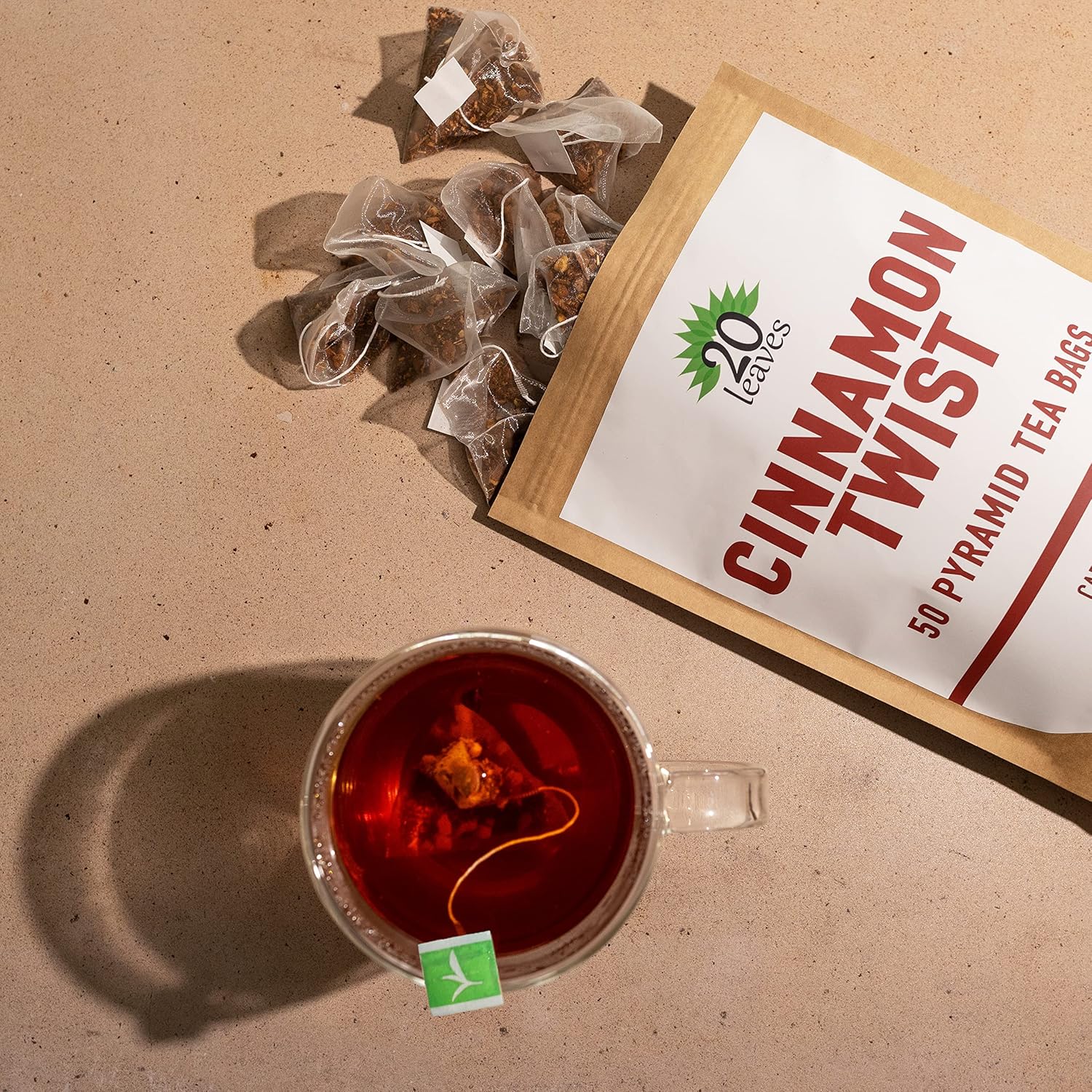 Cinnamon Twist Spice Tea Made With Rooibos Herbal Tisane And Orange Peel - Caffeine And Sugar Free Hot Tea - 50 Pyramid Tea Bags Sachets In A Resealable Bag
