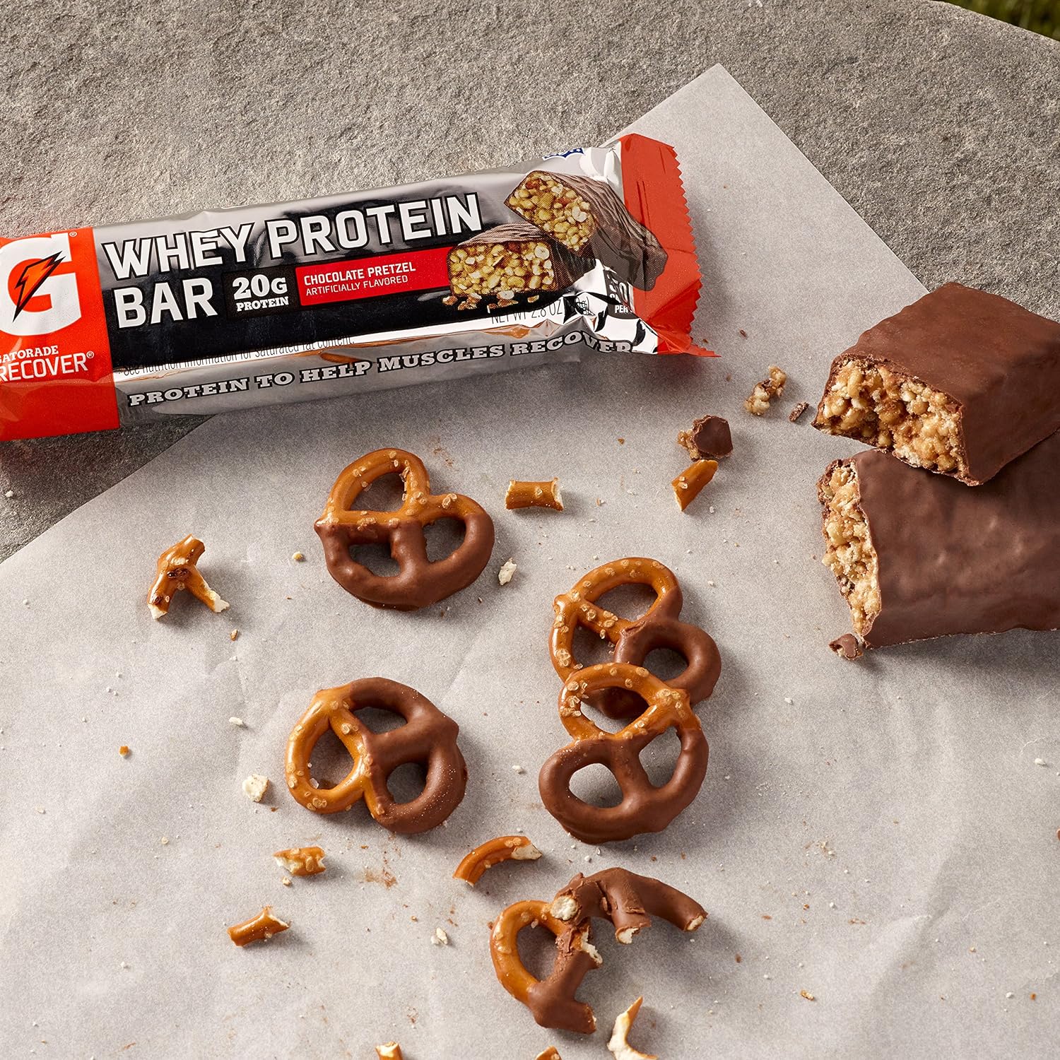 Gatorade Whey Protein Bars, Chocolate Pretzel, 2.8 oz bars (Pack of 12, 20g of protein per bar) : Health & Household