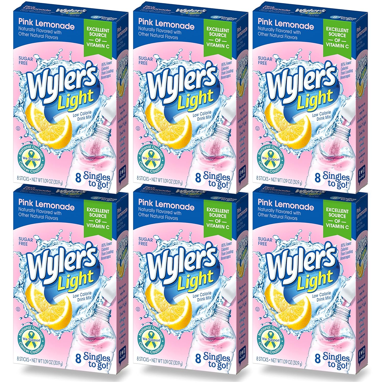 Wyler'S Light Singles To Go Drink Mix, Pink Lemonade, 6 Pack (48 Drink Sticks Total)