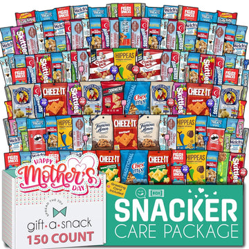 Gift A Snack - Mothers Day Snack Box Care Package Variety Pack + Greeting Card (150 Count) Sweet Treats Gift Basket, Candies Chips Crackers Bars, Crave Food Assortment