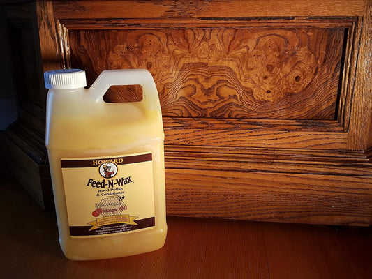 Howard Feed-N-Wax Restorative Wood Furniture Polish and Conditioner 64 Ounce 1/2 Gallon, Beeswax Feeds Wood, Antique Furniture Restoration