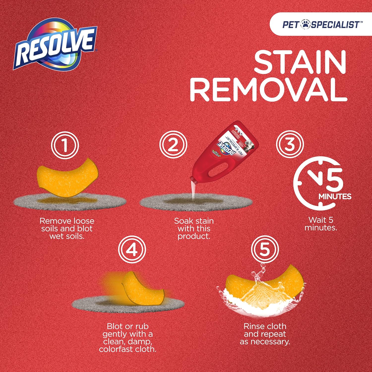 Resolve Pet Specialist Carpet Cleaner, Stain Remover and Odor eliminator trigger, Floor and Upholstery Cleaner, 32 oz (Packaging may Vary)